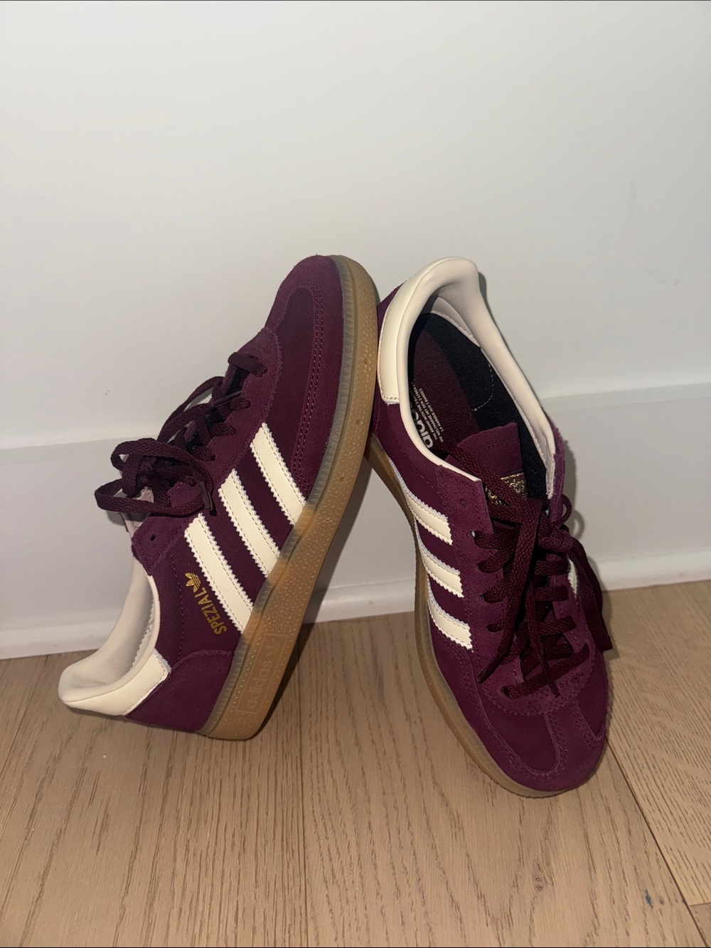 adidas Burgundy Suede Sneakers with White Stripes